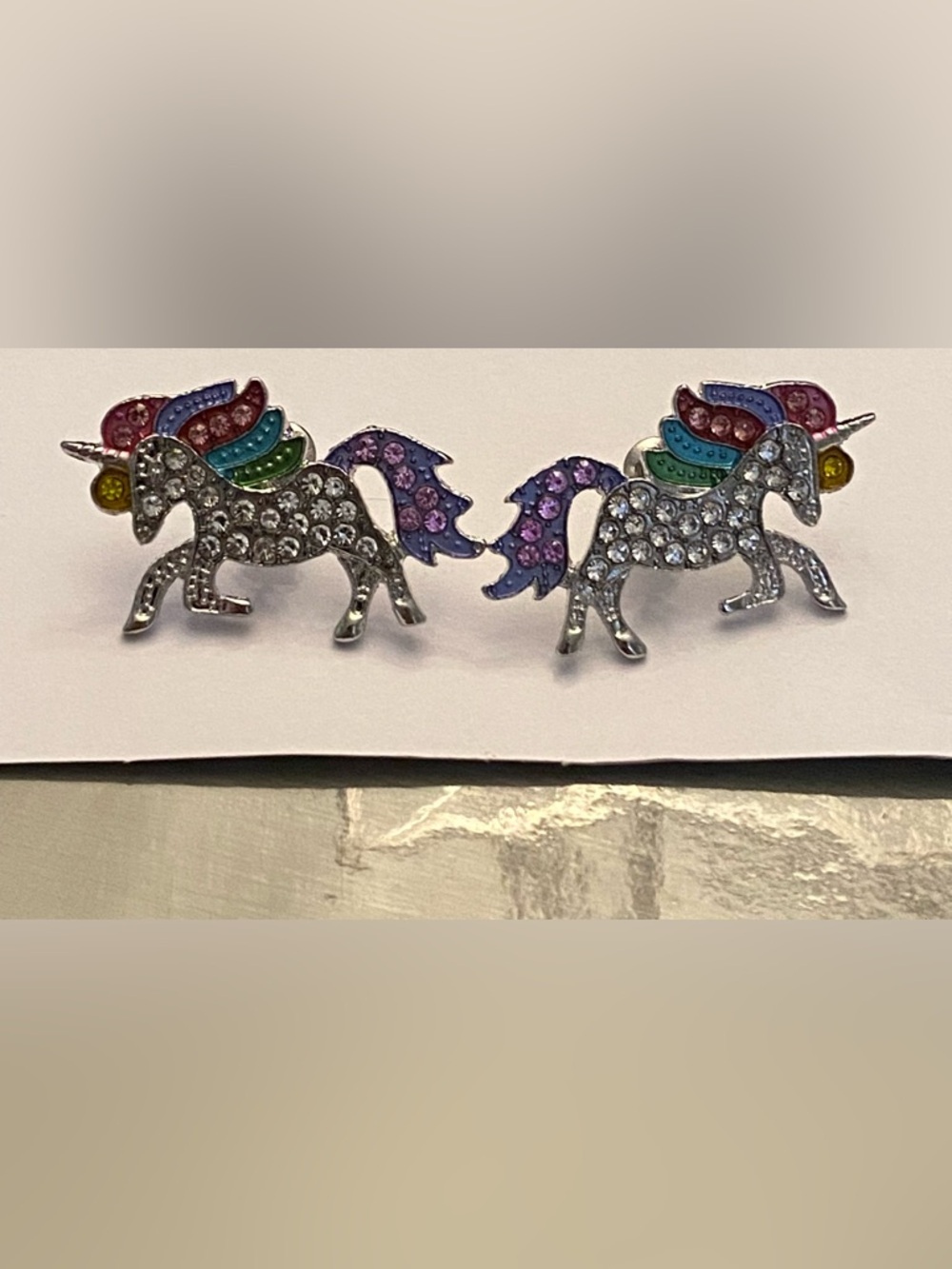Rainbow Unicorn Stud Earrings NWT- Multicolor - Picture 5 of 5